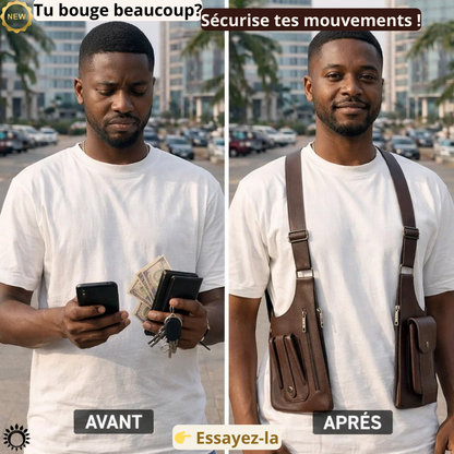 Holster Épaule Anti-Vol Homme — Sacoche Tactique Cuir Imperméable, Mains Libres